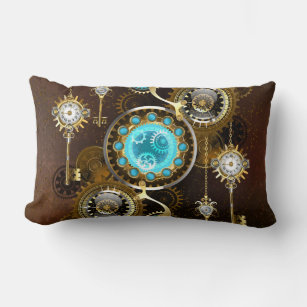 Steampunk Rusty Background with Turquoise Lenses Lumbar Cushion
