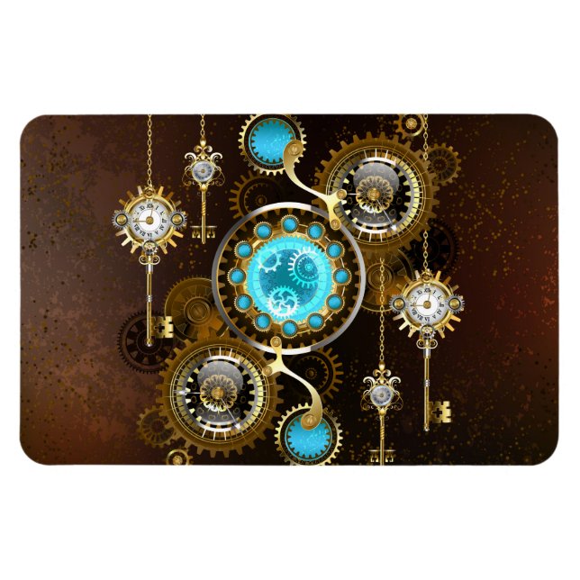 Steampunk Rusty Background with Turquoise Lenses Magnet (Horizontal)