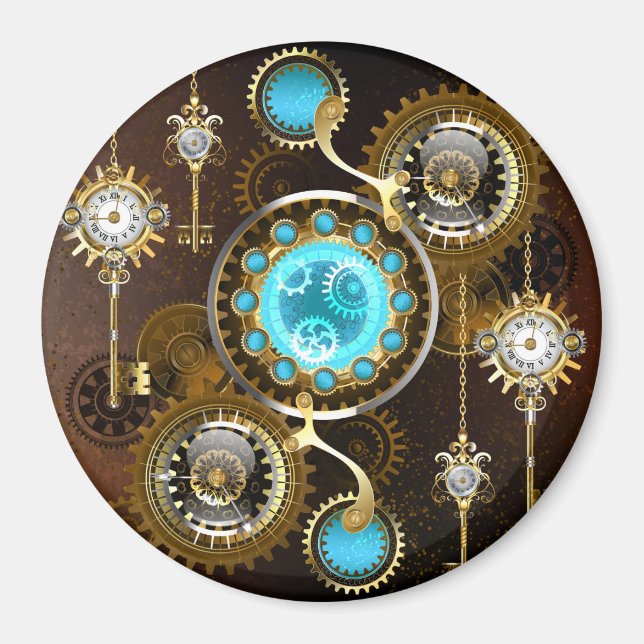 Steampunk Rusty Background with Turquoise Lenses Magnet (Front)