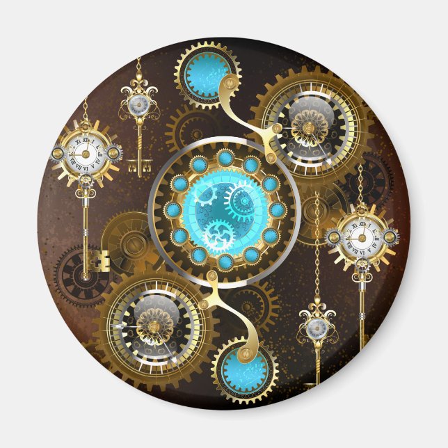 Steampunk Rusty Background with Turquoise Lenses Magnet (Front)
