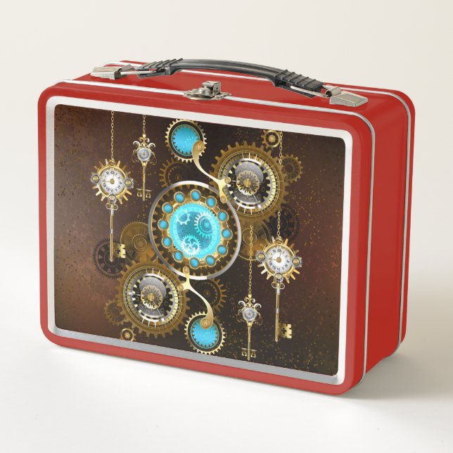 Steampunk Rusty Background with Turquoise Lenses Metal Lunch Box (Front)