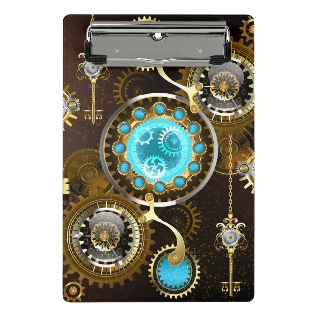 Steampunk Rusty Background with Turquoise Lenses Mini Clipboard (Front)