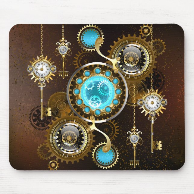 Steampunk Rusty Background with Turquoise Lenses Mouse Pad (Front)