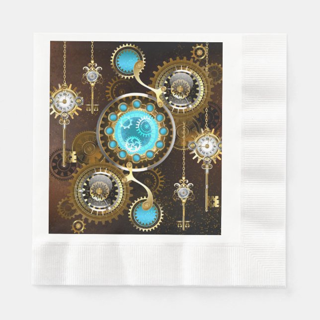 Steampunk Rusty Background with Turquoise Lenses Napkin (Front)