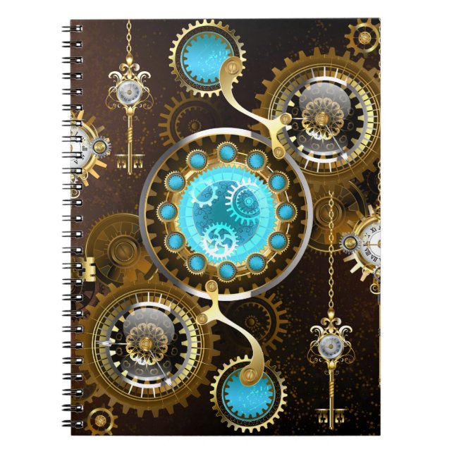 Steampunk Rusty Background with Turquoise Lenses Notebook (Front)
