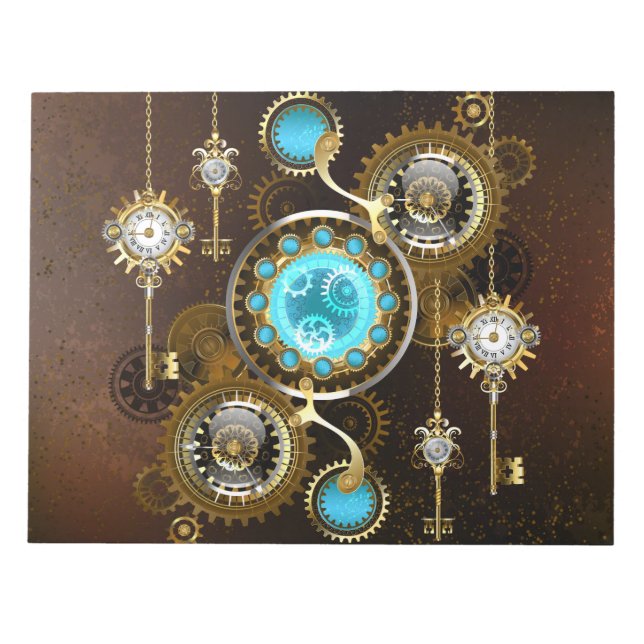 Steampunk Rusty Background with Turquoise Lenses Notepad (Front)