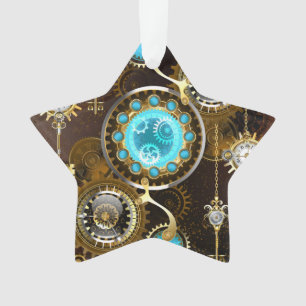 Steampunk Rusty Background with Turquoise Lenses Ornament