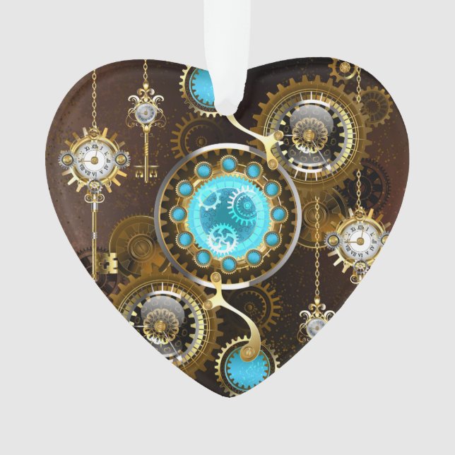 Steampunk Rusty Background with Turquoise Lenses Ornament (Front)
