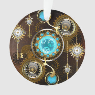 Steampunk Rusty Background with Turquoise Lenses Ornament