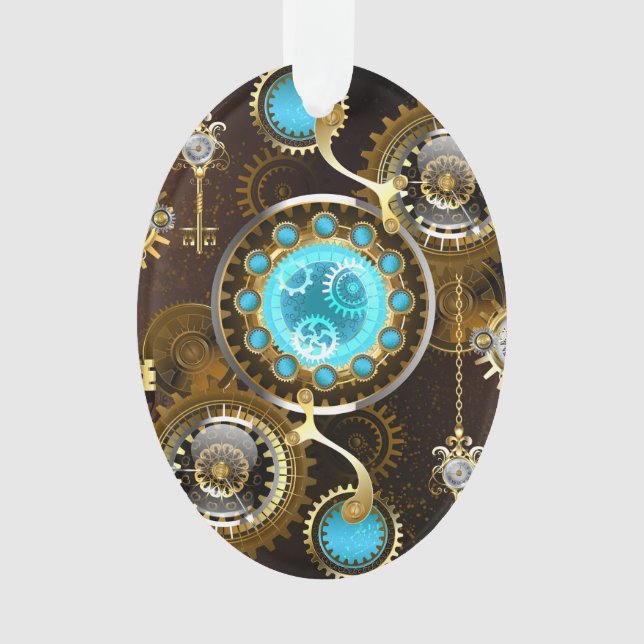 Steampunk Rusty Background with Turquoise Lenses Ornament (Front)