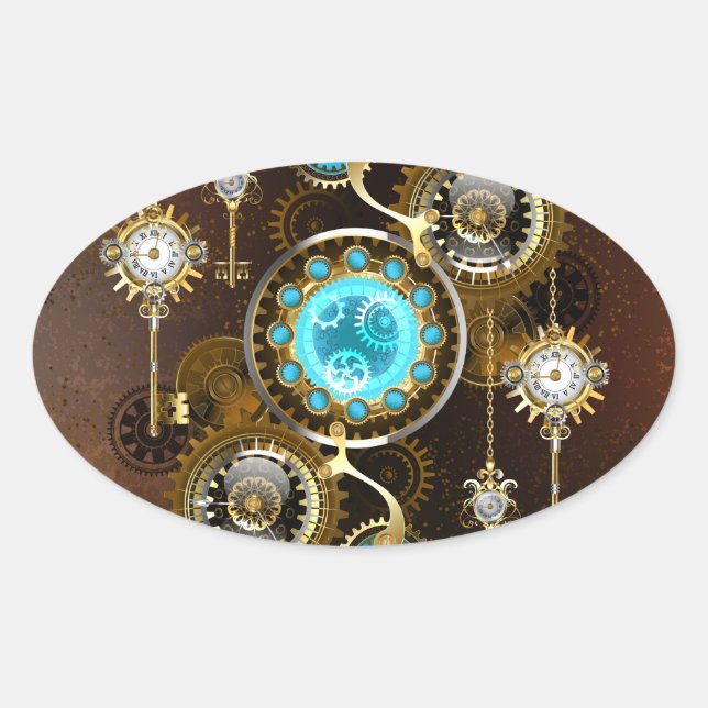 Steampunk Rusty Background with Turquoise Lenses Oval Sticker (Front)
