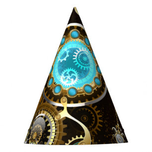 Steampunk Rusty Background with Turquoise Lenses Party Hat
