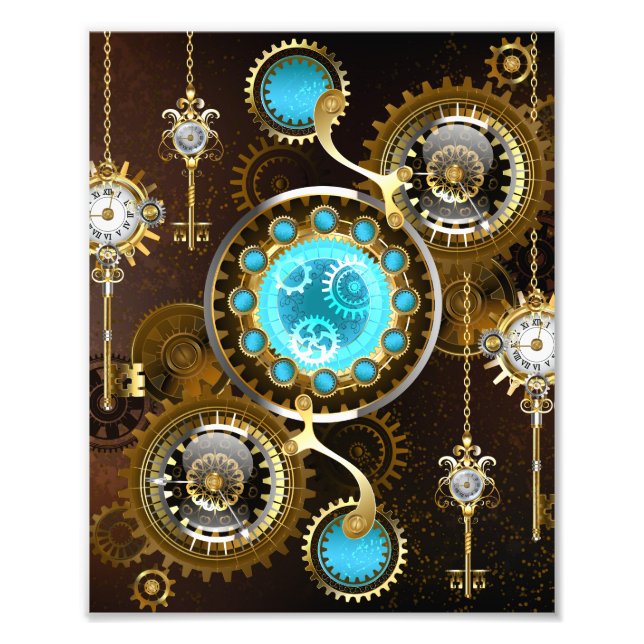 Steampunk Rusty Background with Turquoise Lenses Photo Print (Front)