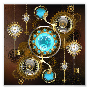 Steampunk Rusty Background with Turquoise Lenses Photo Print