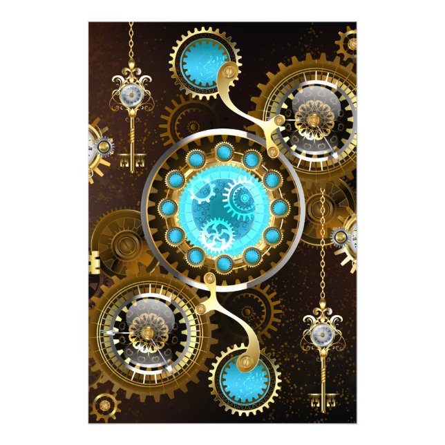 Steampunk Rusty Background with Turquoise Lenses Photo Print (Front)