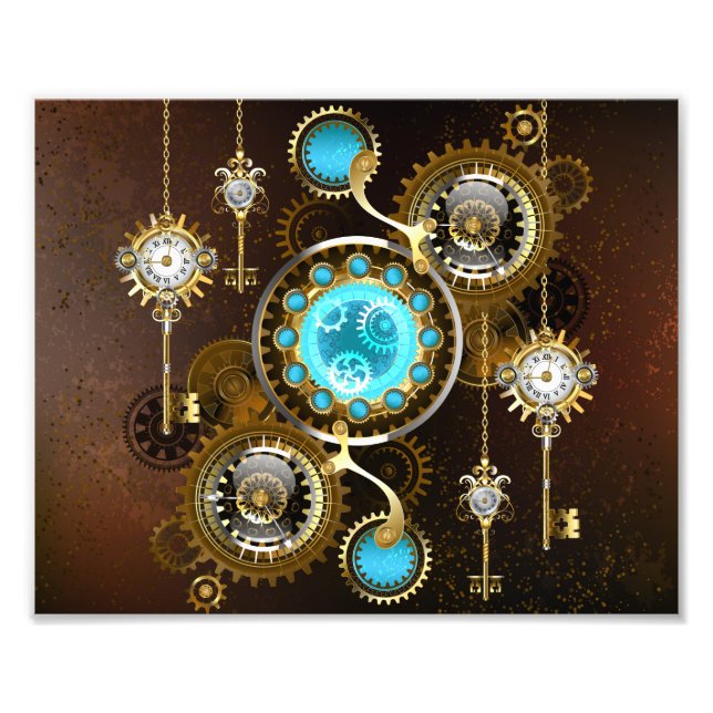 Steampunk Rusty Background with Turquoise Lenses Photo Print (Front)