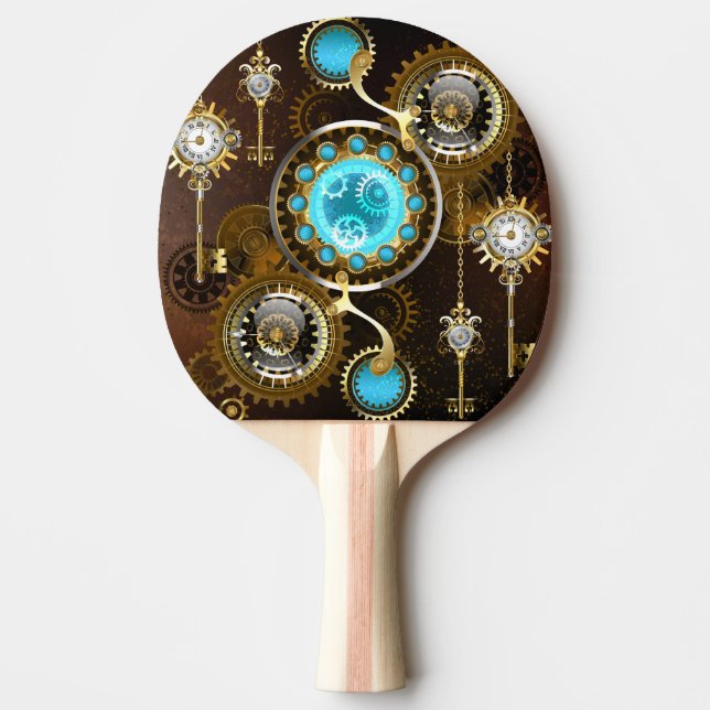 Steampunk Rusty Background with Turquoise Lenses Ping Pong Paddle (Front)