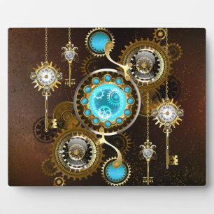 Steampunk Rusty Background with Turquoise Lenses Plaque