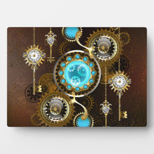 Steampunk Rusty Background with Turquoise Lenses Plaque