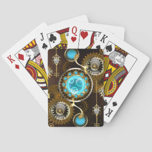 Steampunk Rusty Background with Turquoise Lenses Playing Cards