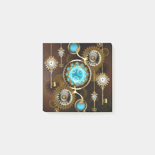 Steampunk Rusty Background with Turquoise Lenses Post-it Notes (Front)