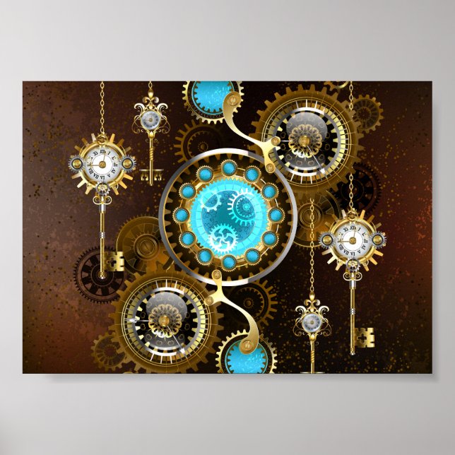 Steampunk Rusty Background with Turquoise Lenses Poster (Front)