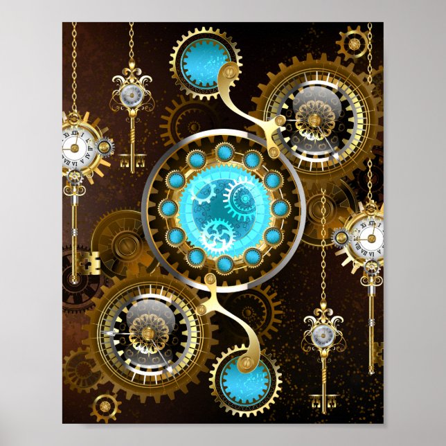 Steampunk Rusty Background with Turquoise Lenses Poster (Front)