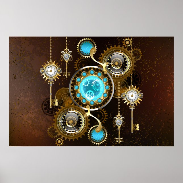 Steampunk Rusty Background with Turquoise Lenses Poster (Front)
