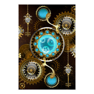 Steampunk Rusty Background with Turquoise Lenses Poster