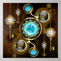 Steampunk Rusty Background with Turquoise Lenses