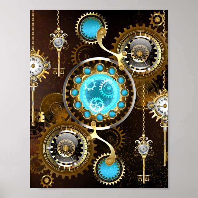 Steampunk Rusty Background with Turquoise Lenses Poster (Front)