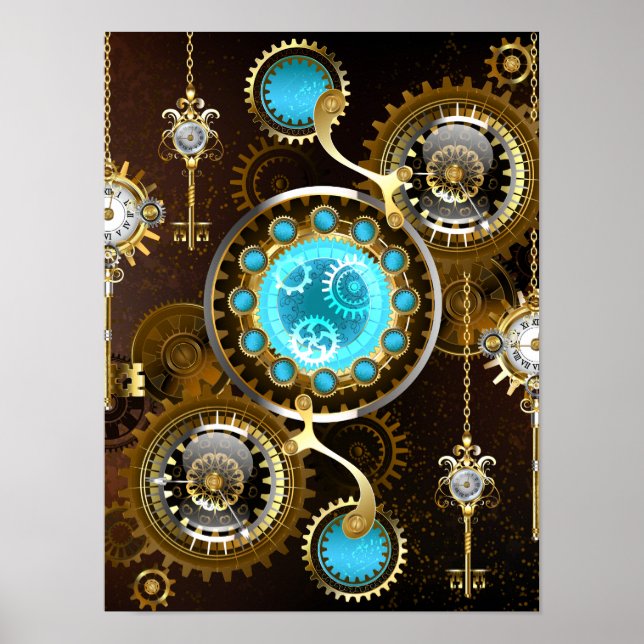 Steampunk Rusty Background with Turquoise Lenses Poster (Front)