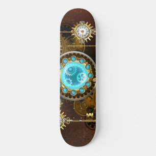 Steampunk Rusty Background with Turquoise Lenses Skateboard