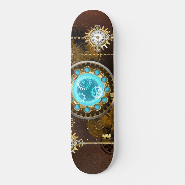 Steampunk Rusty Background with Turquoise Lenses Skateboard (Front)