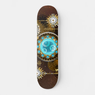 Steampunk Rusty Background with Turquoise Lenses Skateboard