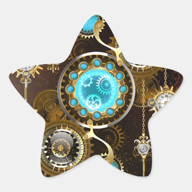 Steampunk Rusty Background with Turquoise Lenses Star Sticker (Front)