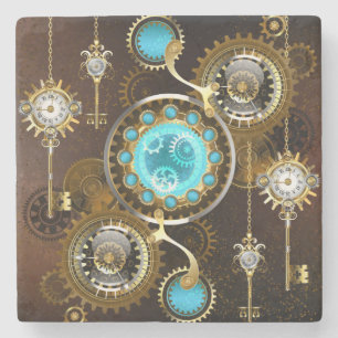 Steampunk Rusty Background with Turquoise Lenses Stone Coaster