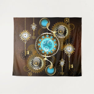 Steampunk Rusty Background with Turquoise Lenses Tapestry