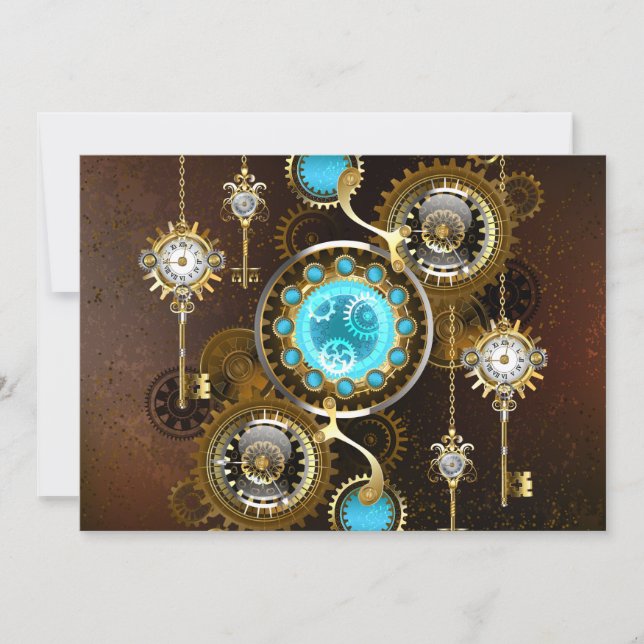 Steampunk Rusty Background with Turquoise Lenses Thank You Card (Front)