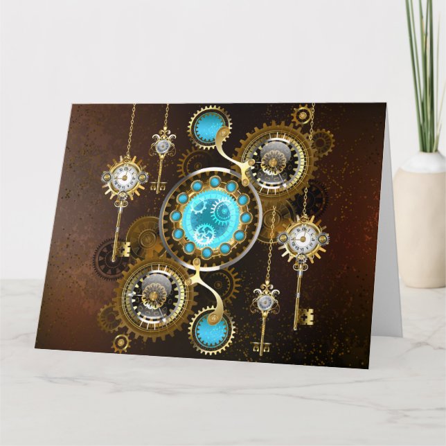 Steampunk Rusty Background with Turquoise Lenses Thank You Card (Front)