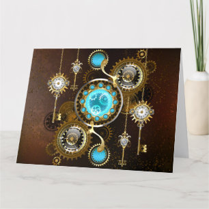 Steampunk Rusty Background with Turquoise Lenses Thank You Card