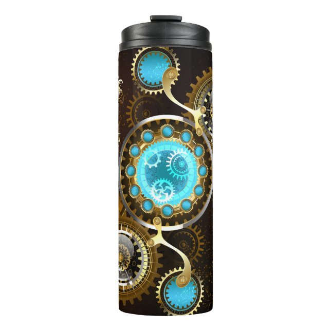 Steampunk Rusty Background with Turquoise Lenses Thermal Tumbler (Front)