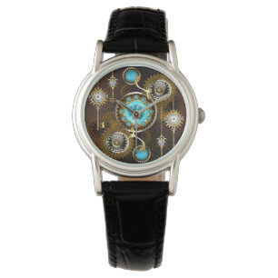 Steampunk Rusty Background with Turquoise Lenses Watch