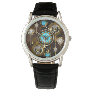 Steampunk Rusty Background with Turquoise Lenses Watch