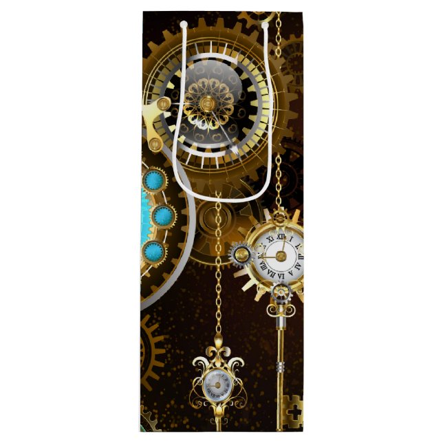 Steampunk Rusty Background with Turquoise Lenses Wine Gift Bag (Front)