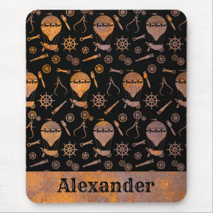 Steampunk Rusty Balloon Theme Custom Name Mouse Pad