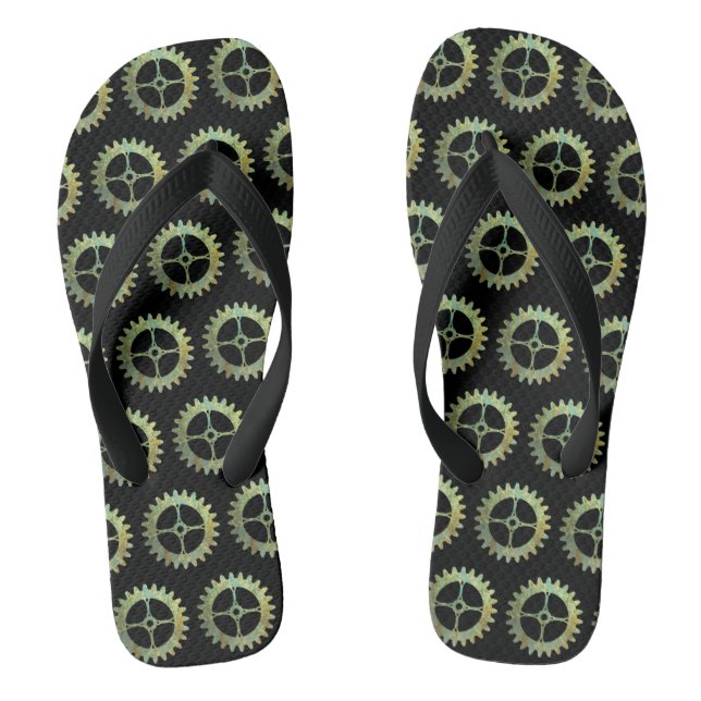 Steampunk Rusty Clockwork Gears Thongs (Footbed)