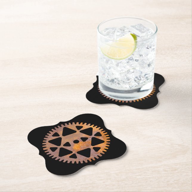 Steampunk Rusty Gear III Paper Coaster (Insitu)