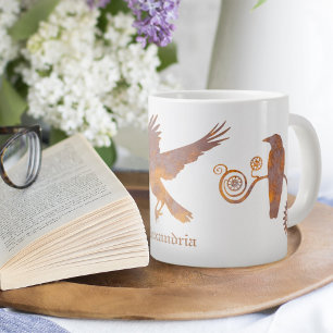 Steampunk Rusty Gears and Crows Custom Name Large Coffee Mug