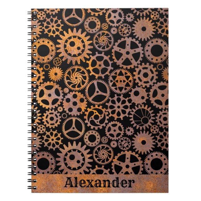 Steampunk Rusty Gears Custom Name Notebook (Front)